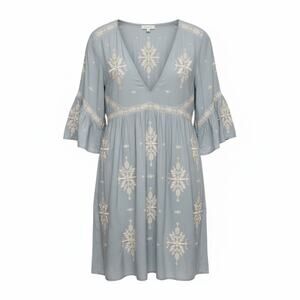 Sundance Embroidered Boho Babydoll Dress Sage Green Petite Medium